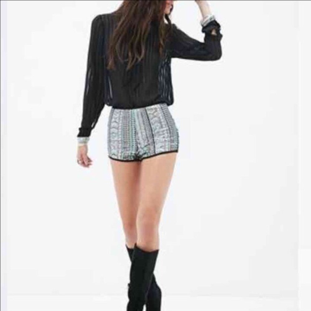 Tribal patterned sequin shorts